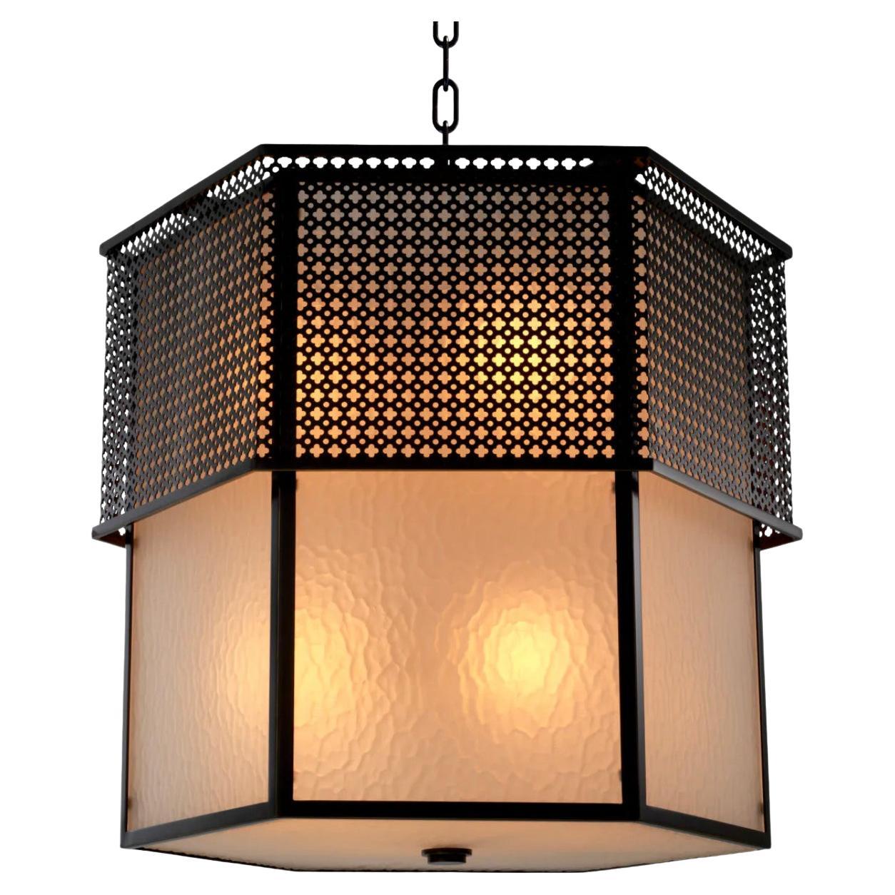 Kronleuchter aus Metall mit Bronze-Finish und mattiertem Glas, zeitgenössisches Design