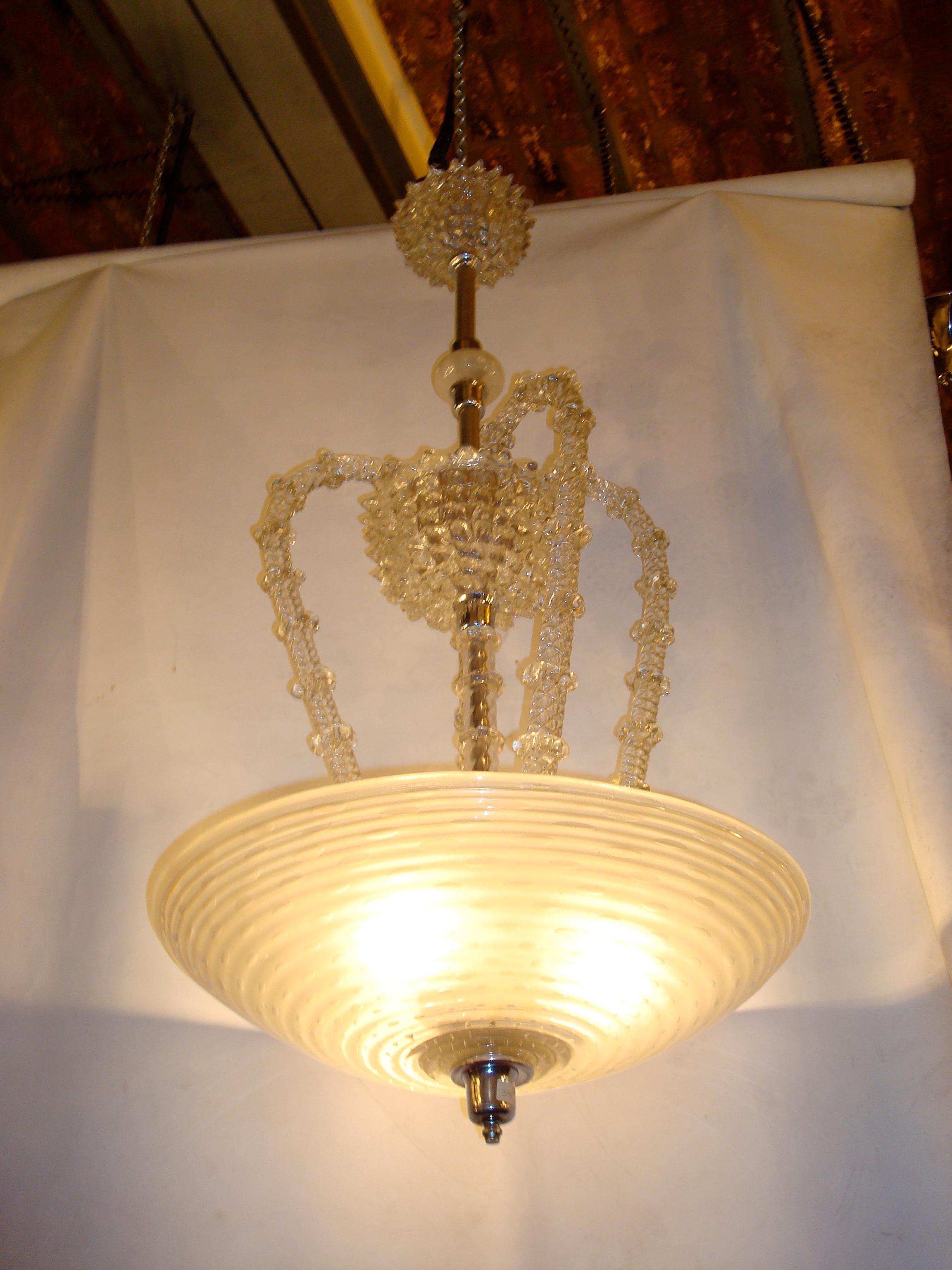 Hanging lamp

Material: Murano 
Style: Art Deco
Country: Italian
If you want to live in the golden years, this is the lighting that your project needs.
We have specialized in the sale of Art Deco and Art Nouveau and Vintage styles since 1982..If you