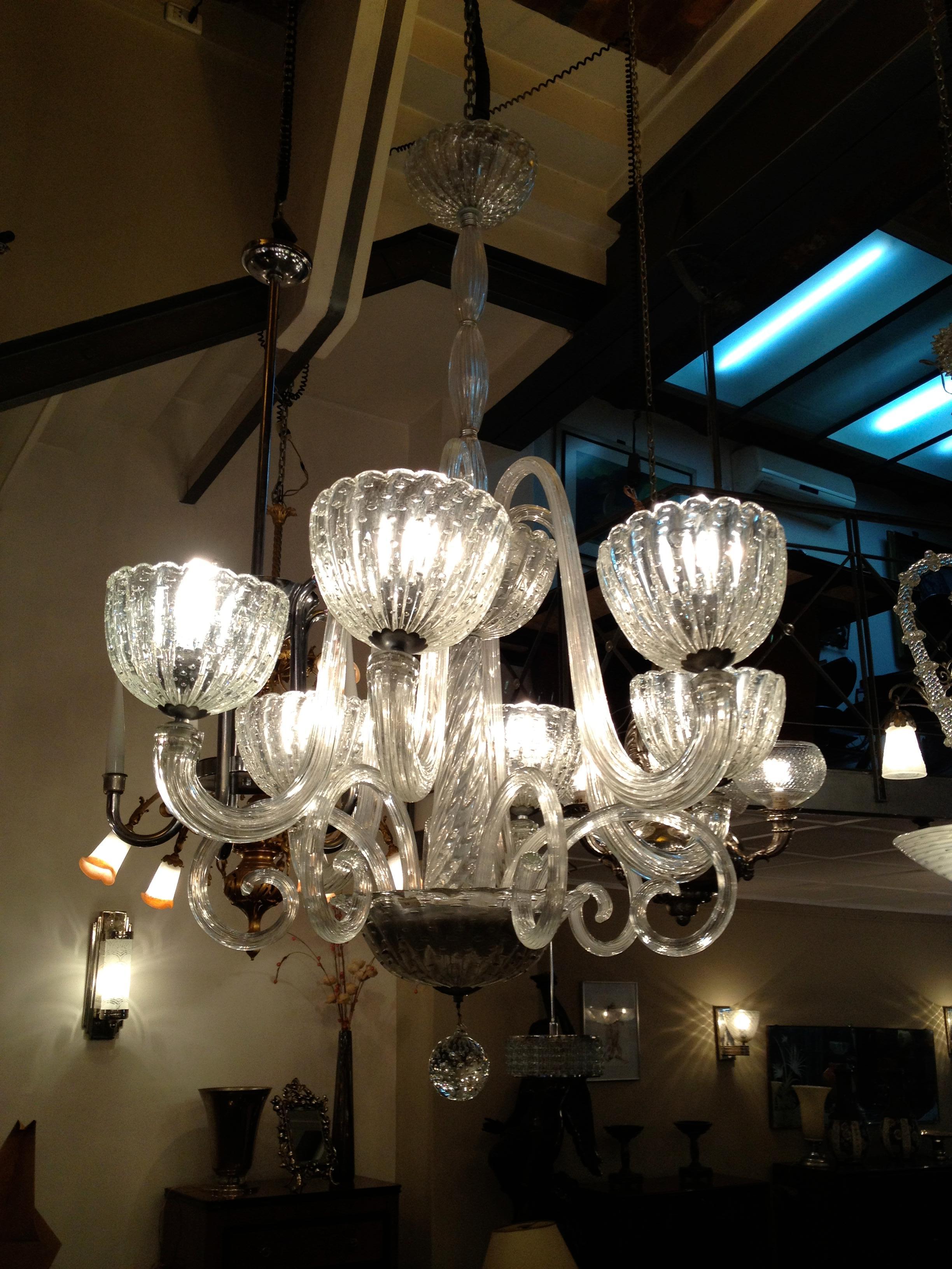 Early 20th Century Chandelier in Murano  Design, Barovier & Toso, Italian style, Art Deco, 1920 For Sale