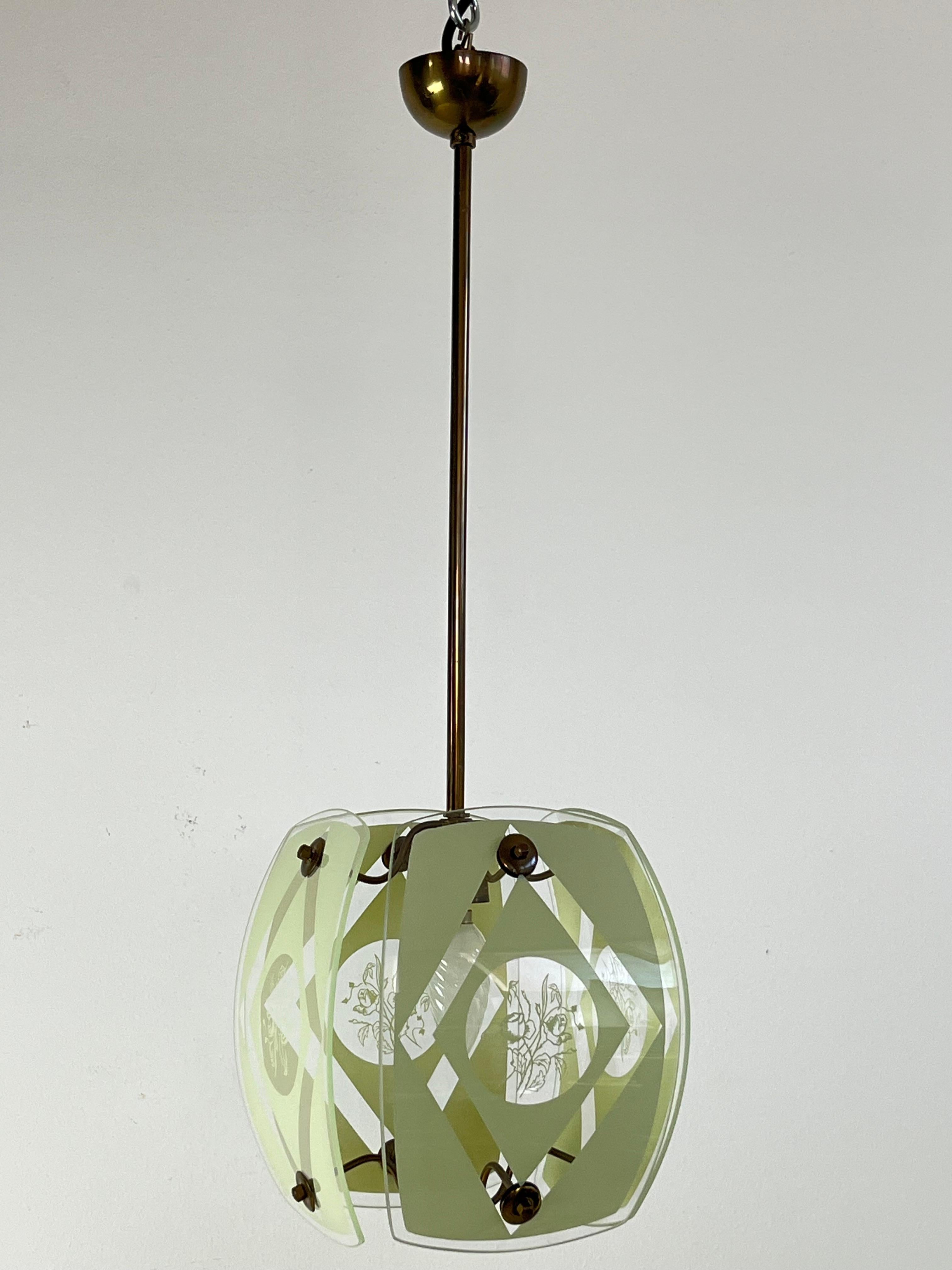 Lampadario in vetro di Murano e ottone, in stile Pietro Chiesa, anni '50 in vendita 3