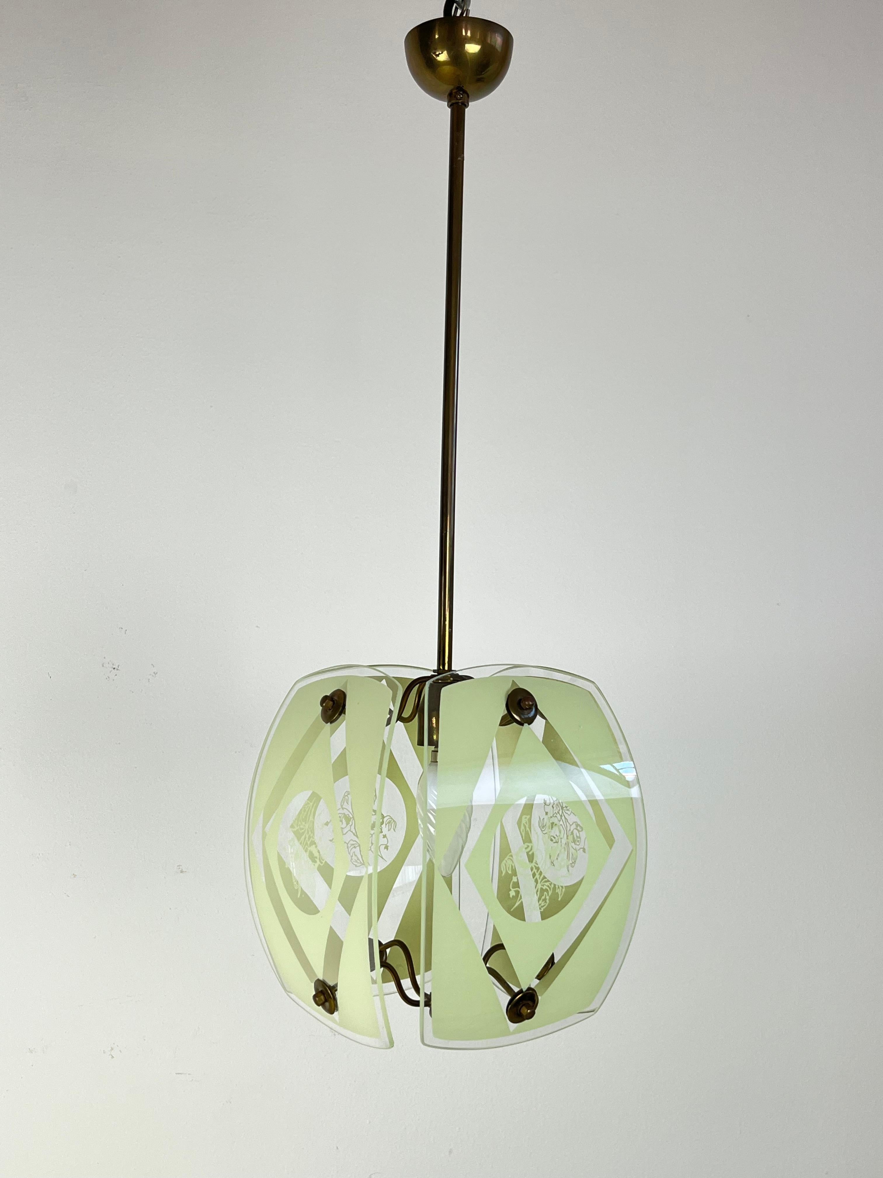Chandelier in Murano Glass and Brass, in the style of Pietro Chiesa, 1950s For Sale 5