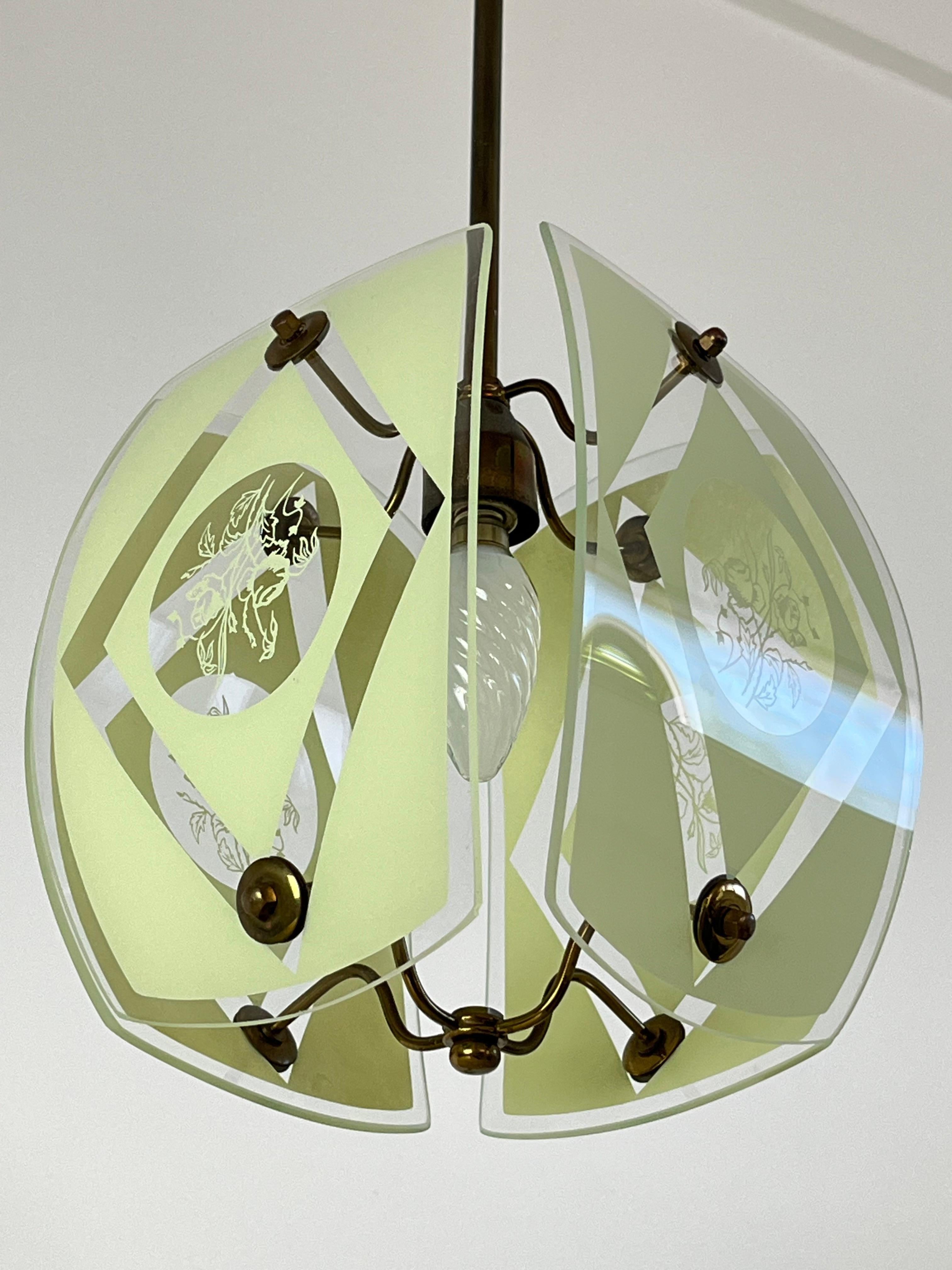 Chandelier in Murano Glass and Brass, in the style of Pietro Chiesa, 1950s For Sale 3