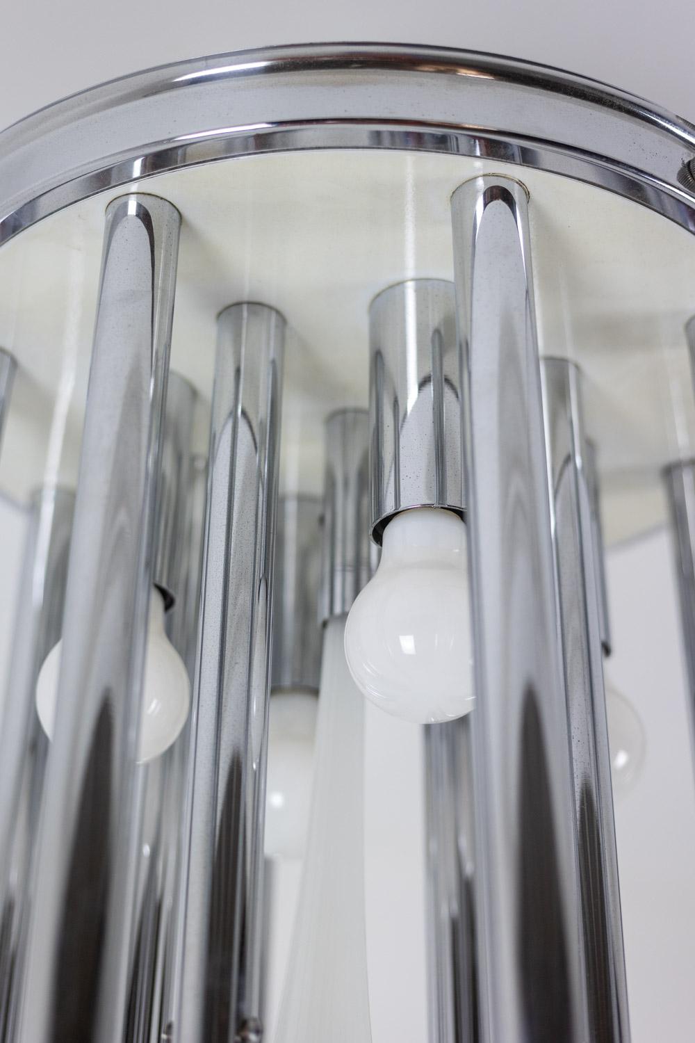 Lampadario in vetro di Murano e metallo cromato. 1970s. in vendita 2