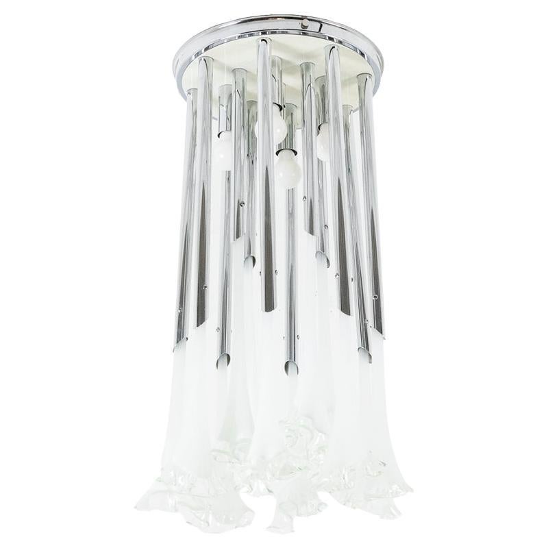 Chandelier in Murano glass and chrome metal. 1970s.