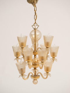 Chandelier in Murano Glass with Gold Leaf, Barovier and Toso, Italy, 1960