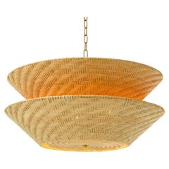 Chandelier in Natural Rattan and Vintage Brass Finish
