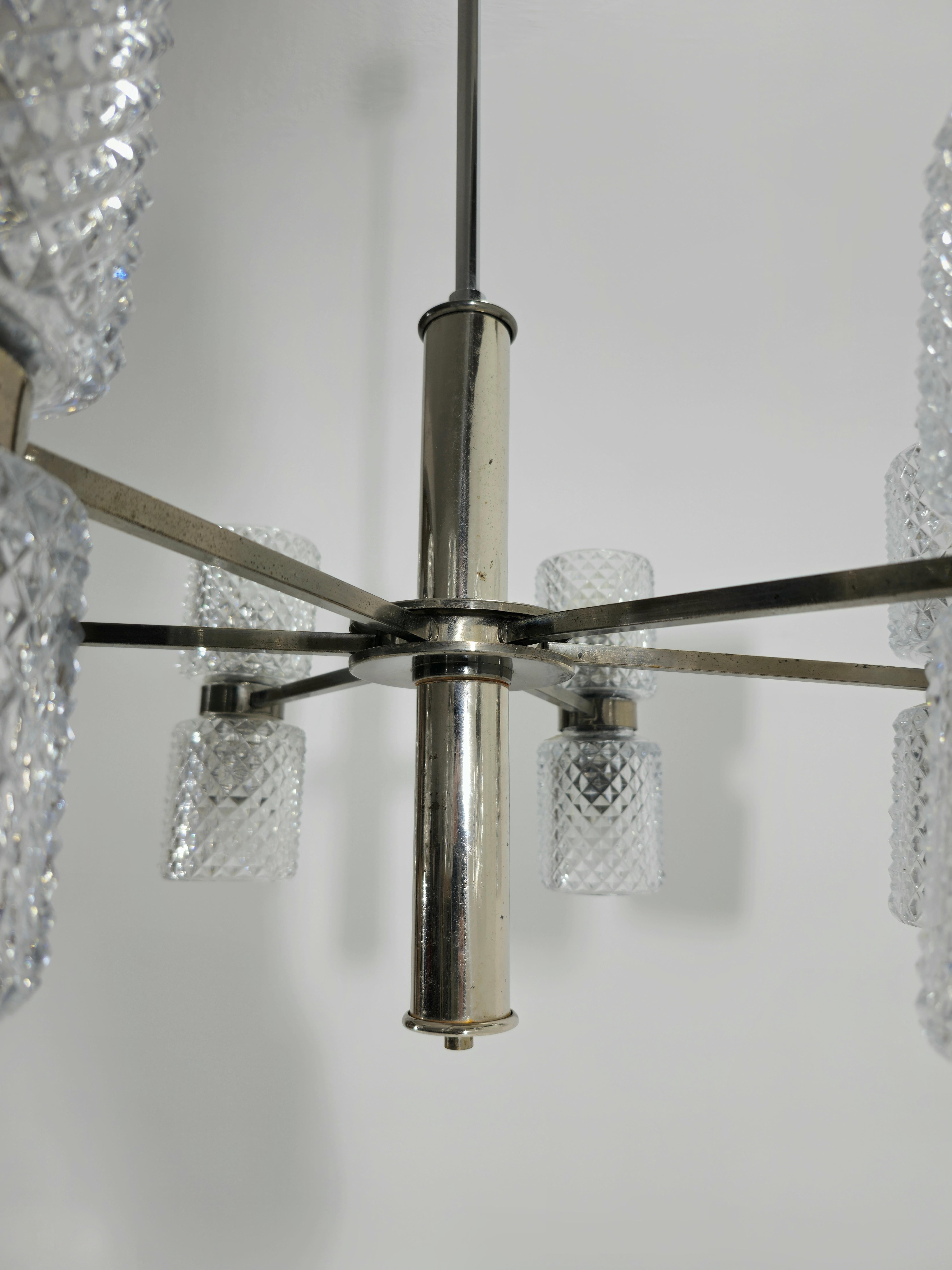 Chandelier in Nickel-Plated Brass and Crystal Glass by Fagerlund Mid-Century 60s For Sale 4