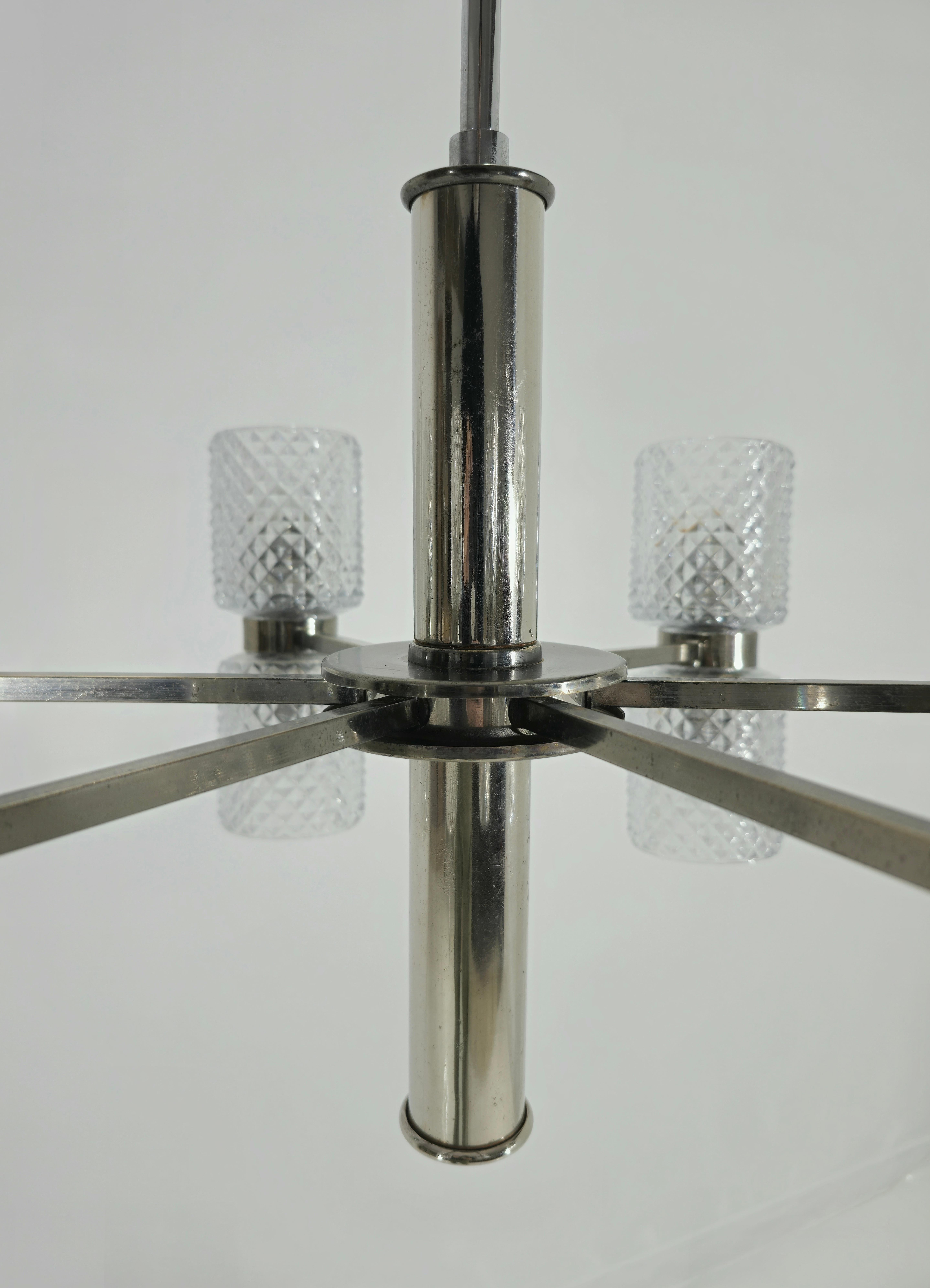 Chandelier in Nickel-Plated Brass and Crystal Glass by Fagerlund Mid-Century 60s For Sale 9