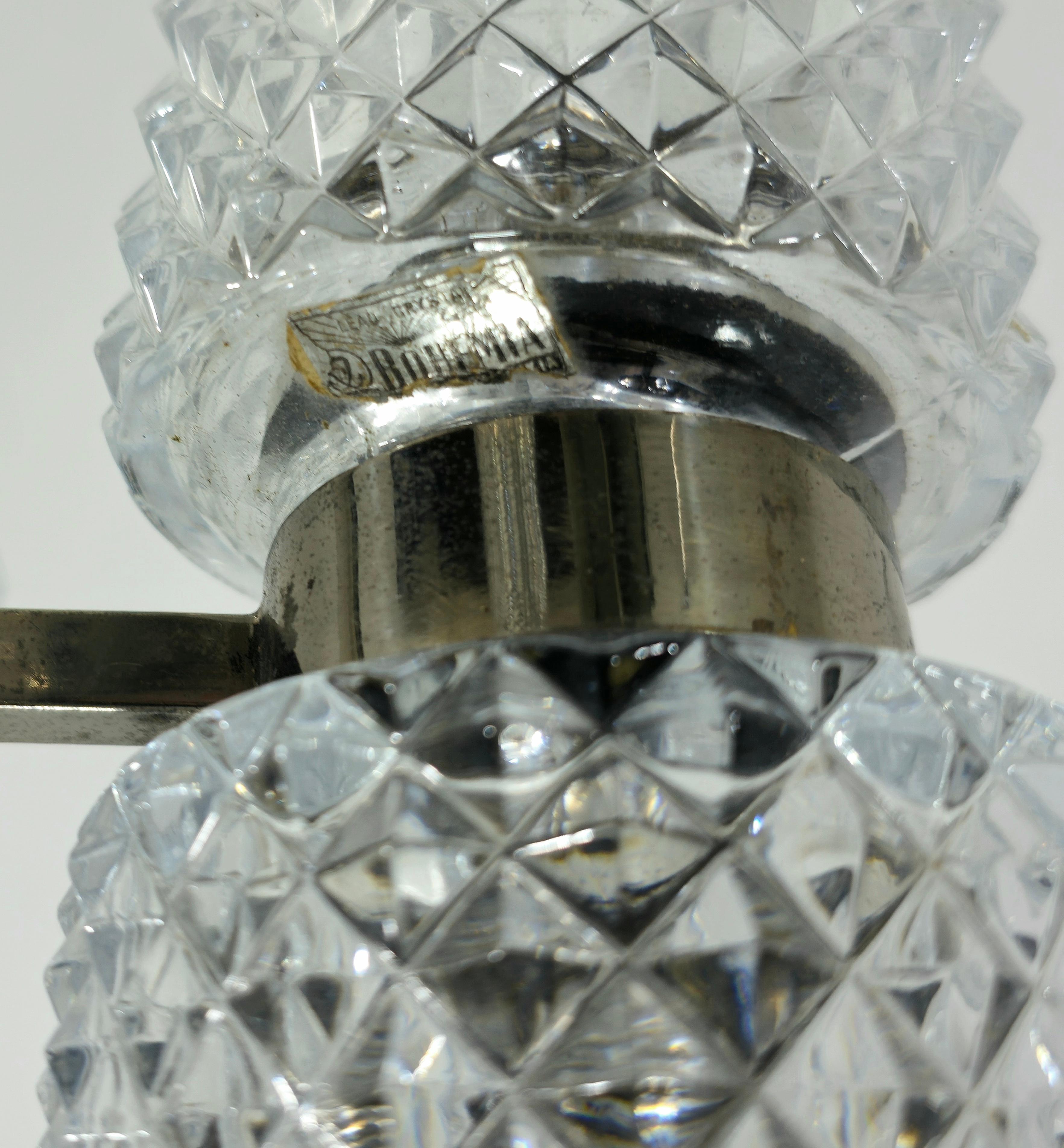 Mid-Century Modern Chandelier in Nickel-Plated Brass and Crystal Glass by Fagerlund Mid-Century 60s For Sale