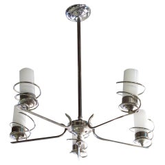 Antique Chandelier in Opaline Glass and Chromed Bronze, Style: Art Deco, German, 1920