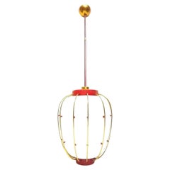 Chandelier in Opaline Glass Design to Angelo Lelii Lelli for Arredoluce, 1950s