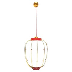 Chandelier in Opaline Glass Design to Angelo Lelii Lelli for Arredoluce, 1950s