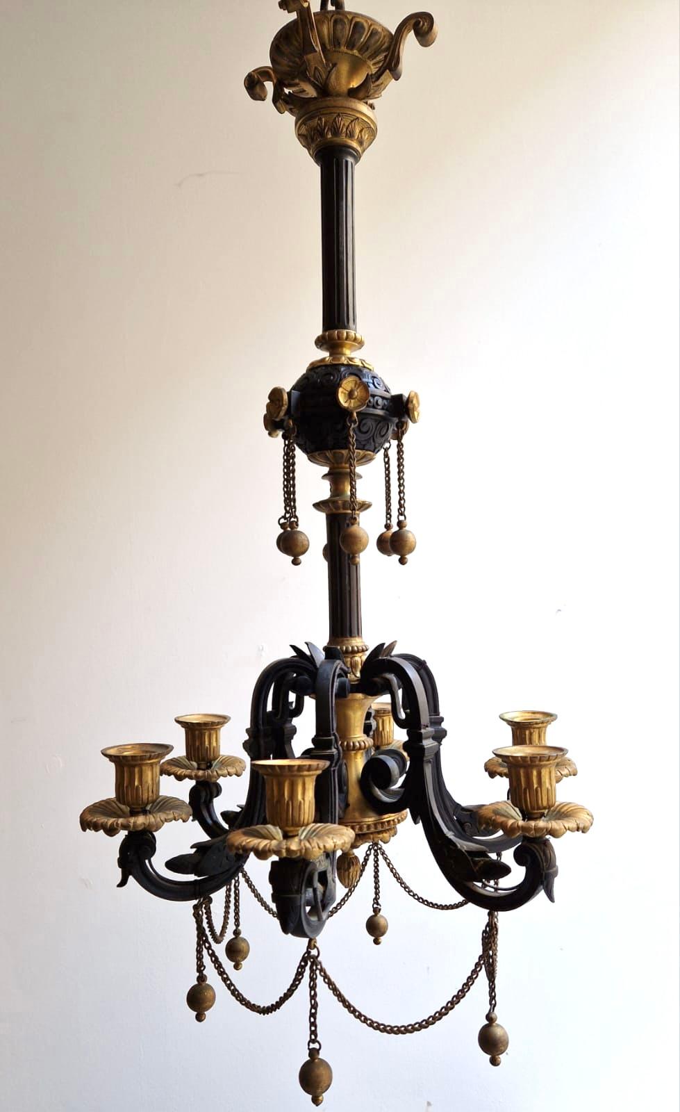 Louis Philippe Chandelier in Patinated and Gilded Bronze from 19th Century For Sale