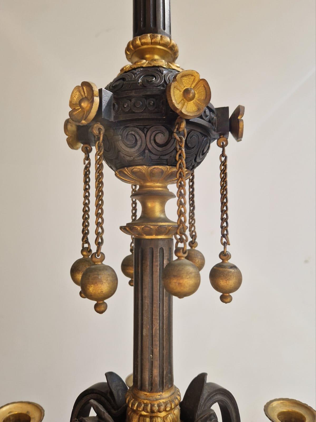 Chandelier in Patinated and Gilded Bronze from 19th Century In Excellent Condition For Sale In BORDEAUX, FR