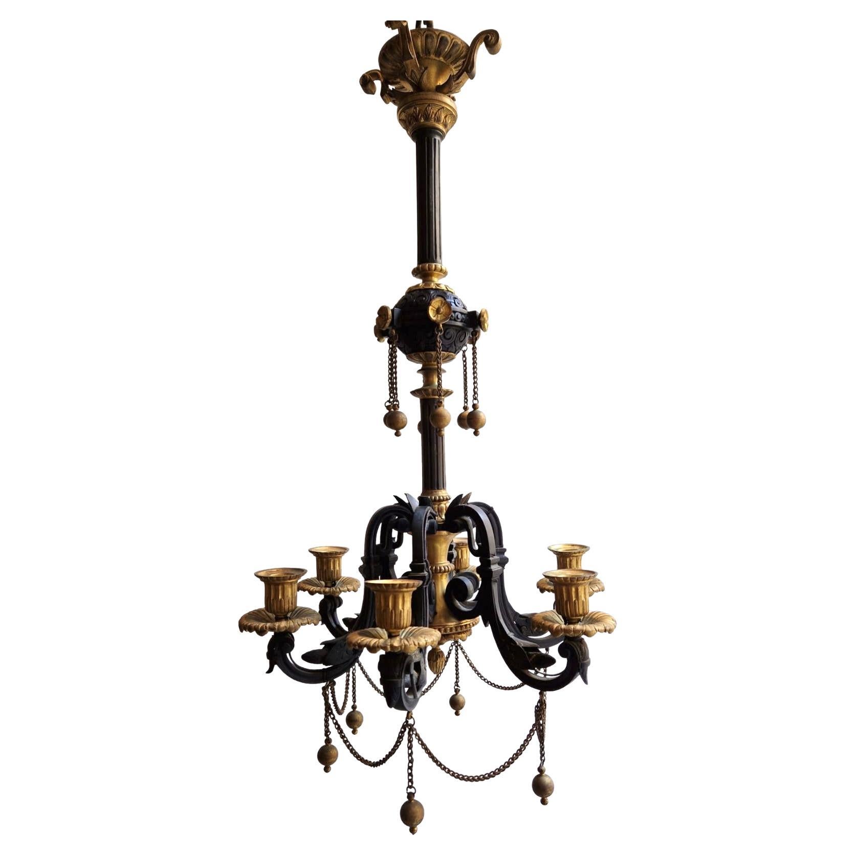 Chandelier in Patinated and Gilded Bronze from 19th Century For Sale