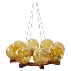 Chandelier in pine and glass by Uno & Östen Kristiansson, Luxus Sweden 1960s