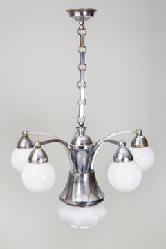 Chandelier in Pristine Condition, Made 1920s, in Czechia with Brass and Glass