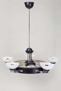 Lampadario in condizioni perfette, realizzato negli anni '30 in Germania, Oak, Nickel e Vetro