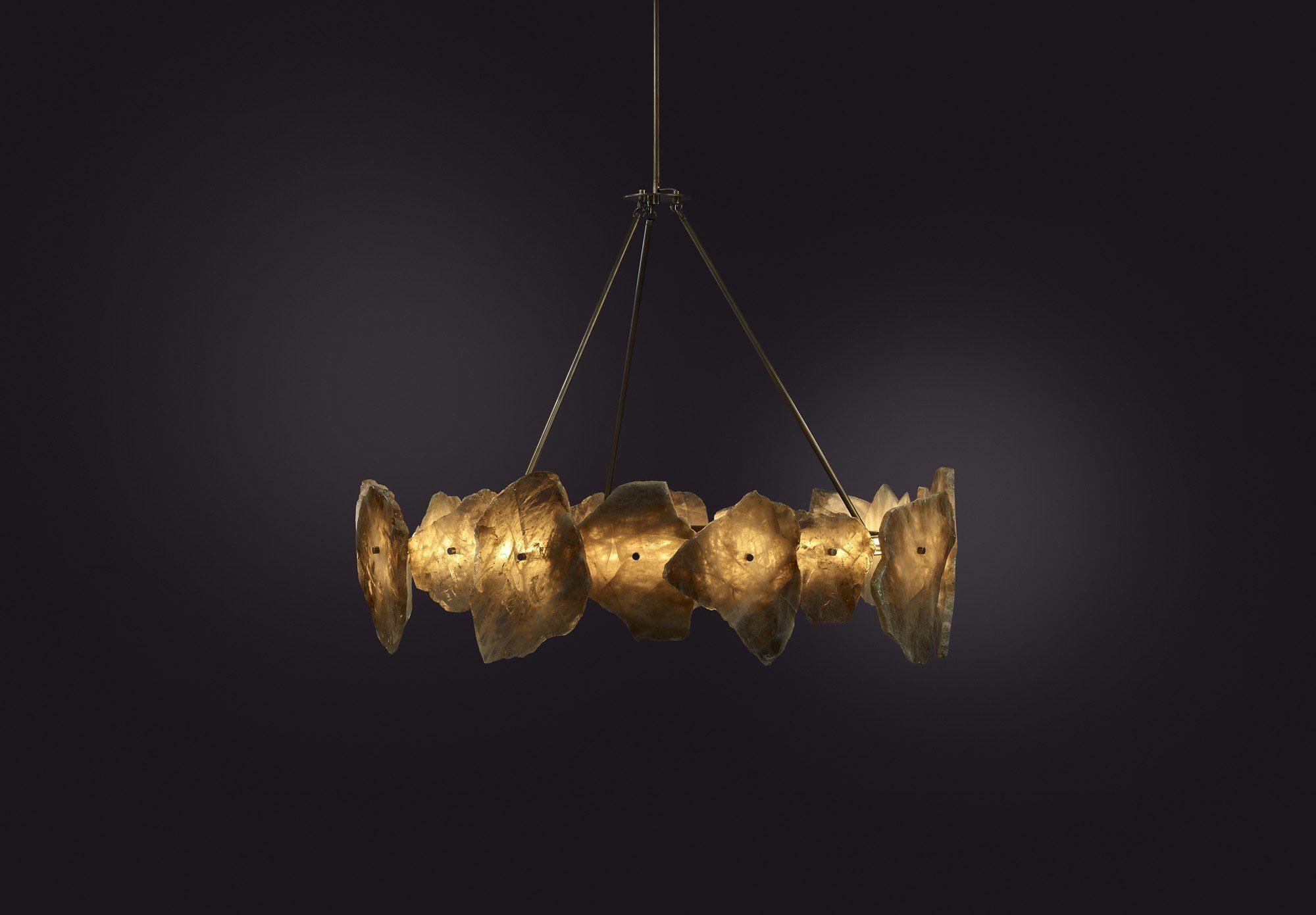 Modern Chandelier in Quartz and Brass, Petra III Circular 1100 by Christopher Boots For Sale