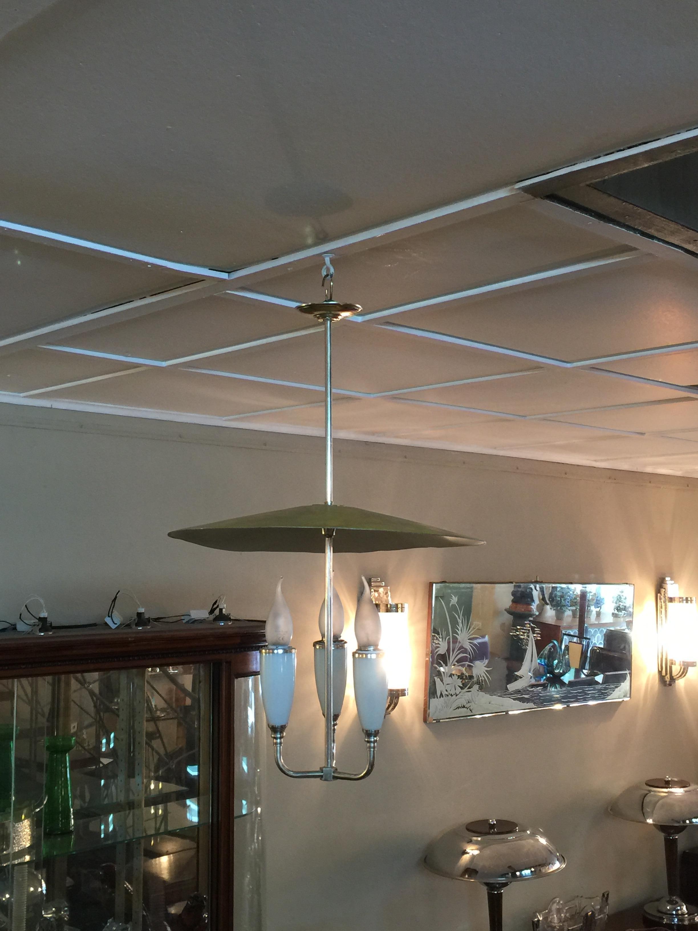 Space Age Chandelier in Silver Plated Bronze and Plastic, 50°, Italian For Sale