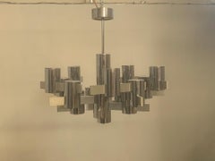 Chandelier in Steel and Aluminum by Gaetano Sciolari