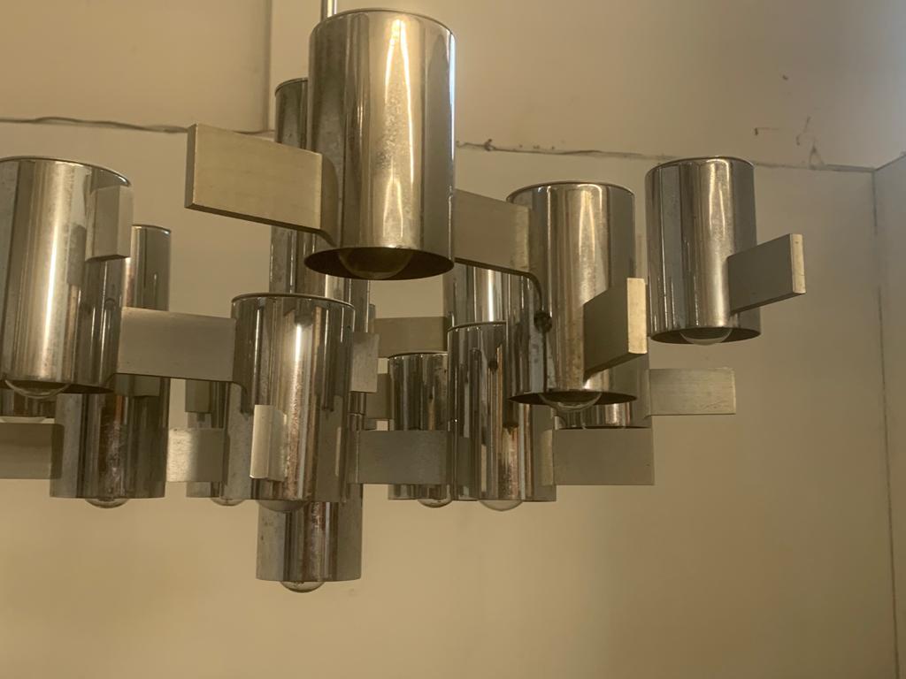 Chandelier in Steel and Aluminum by Gaetano Sciolari In Excellent Condition For Sale In Montelabbate, PU
