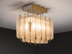 Chandelier in Structured Glass and Brass