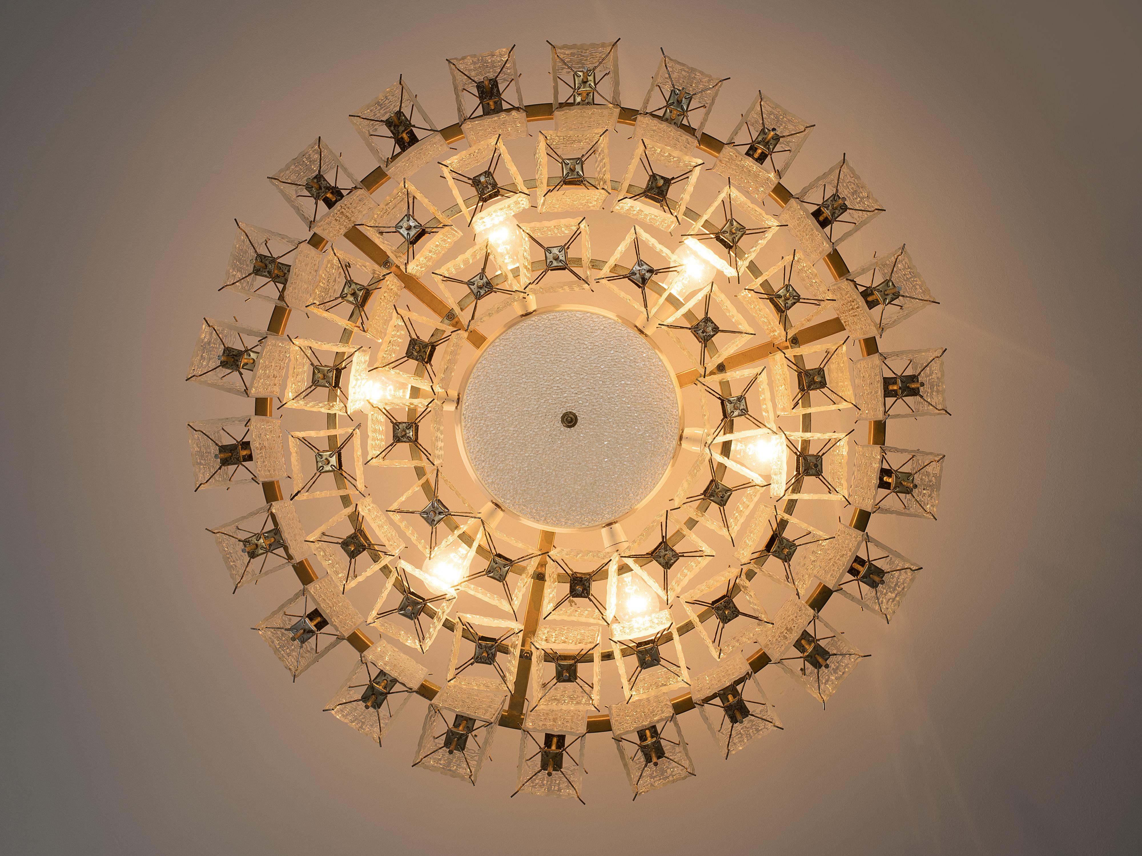 European Chandelier in Structured Glass and Brass