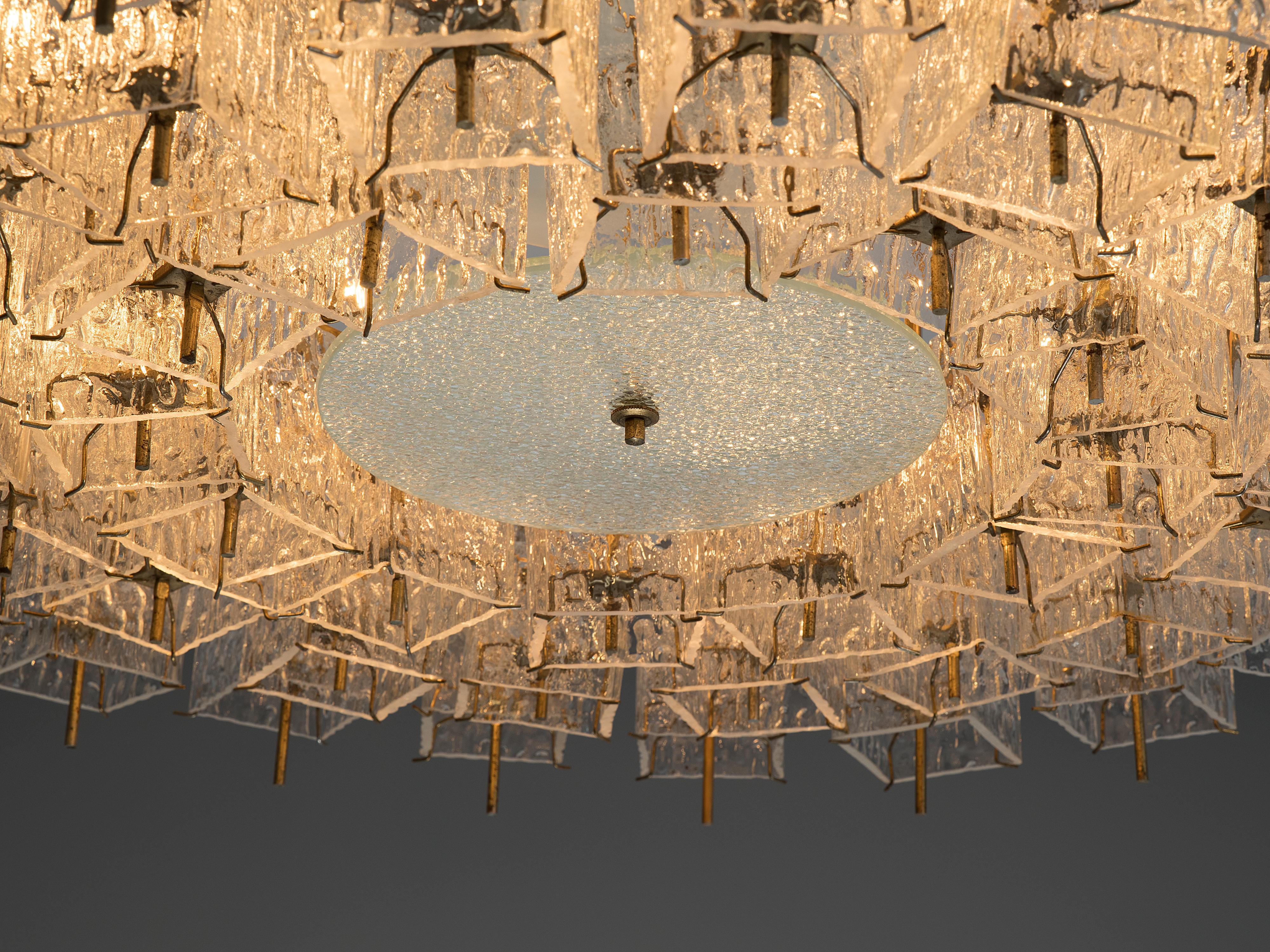 Late 20th Century Chandelier in Structured Glass and Brass
