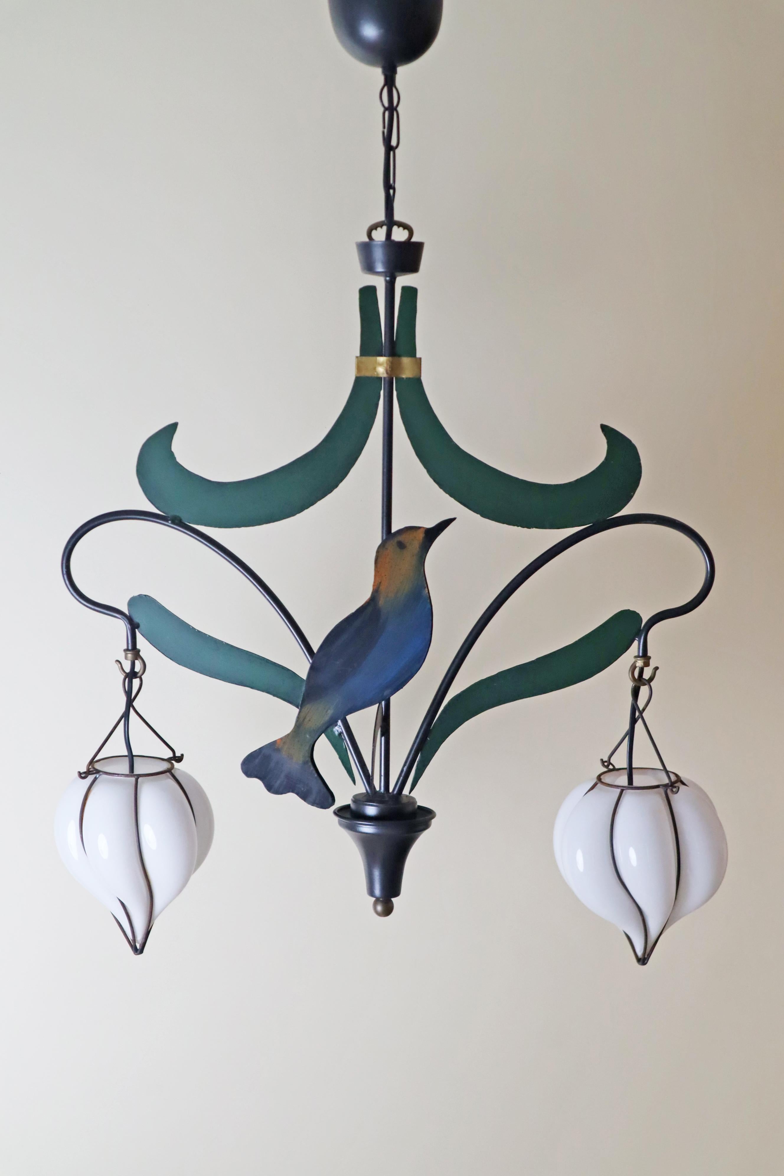 Lámpara de araña en forma de ruiseñor pájaro con Lantterns de cristal de Murano en venta 2
