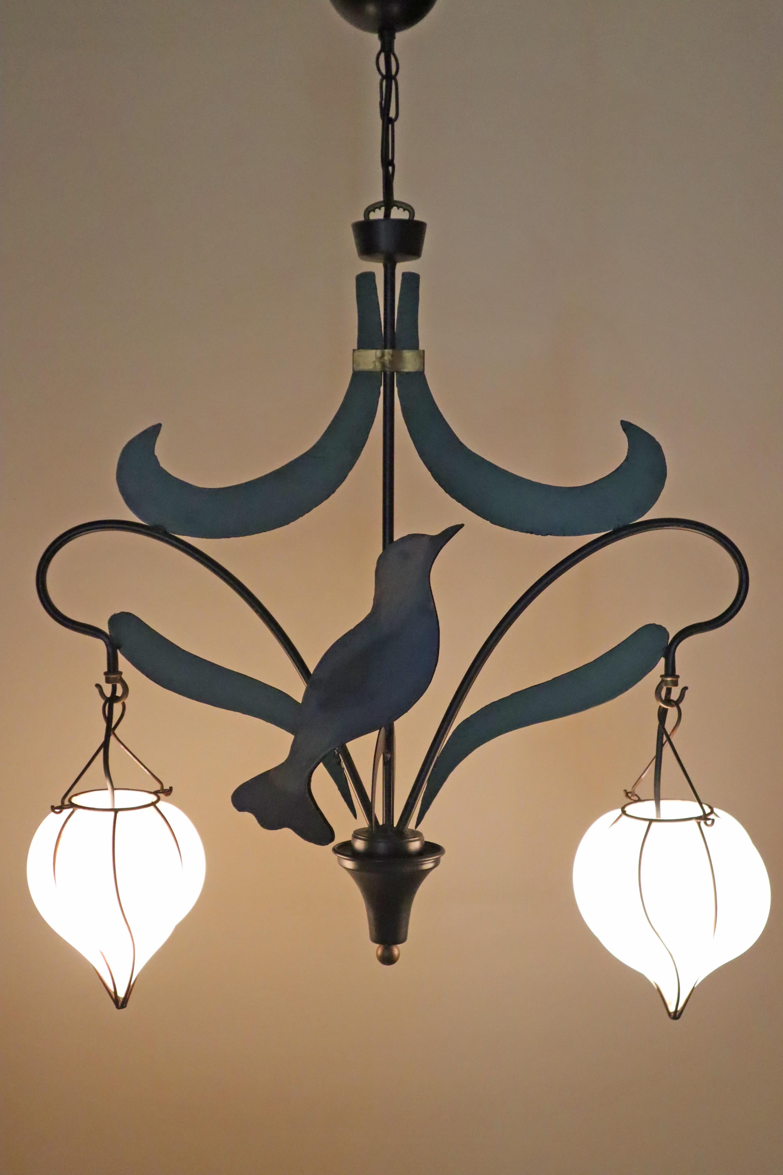 Lámpara de araña en forma de ruiseñor pájaro con Lantterns de cristal de Murano en venta 3
