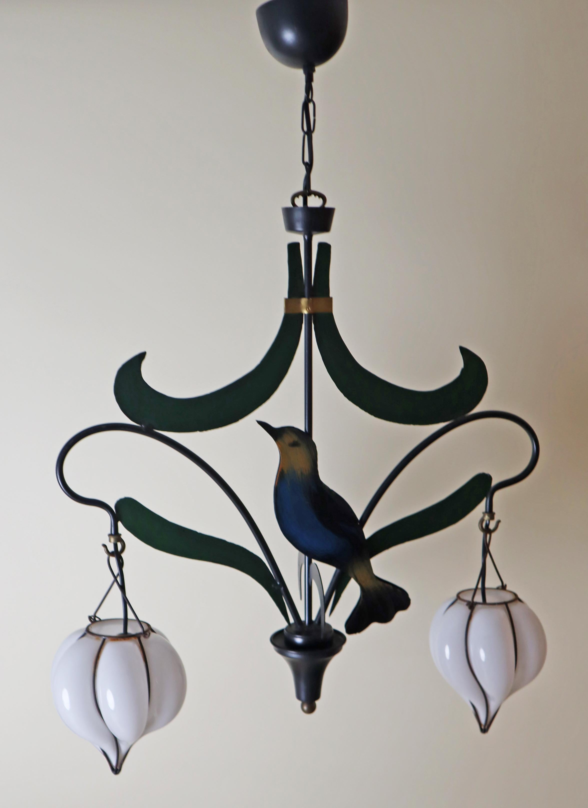 Lámpara de araña en forma de ruiseñor pájaro con Lantterns de cristal de Murano De campo en venta
