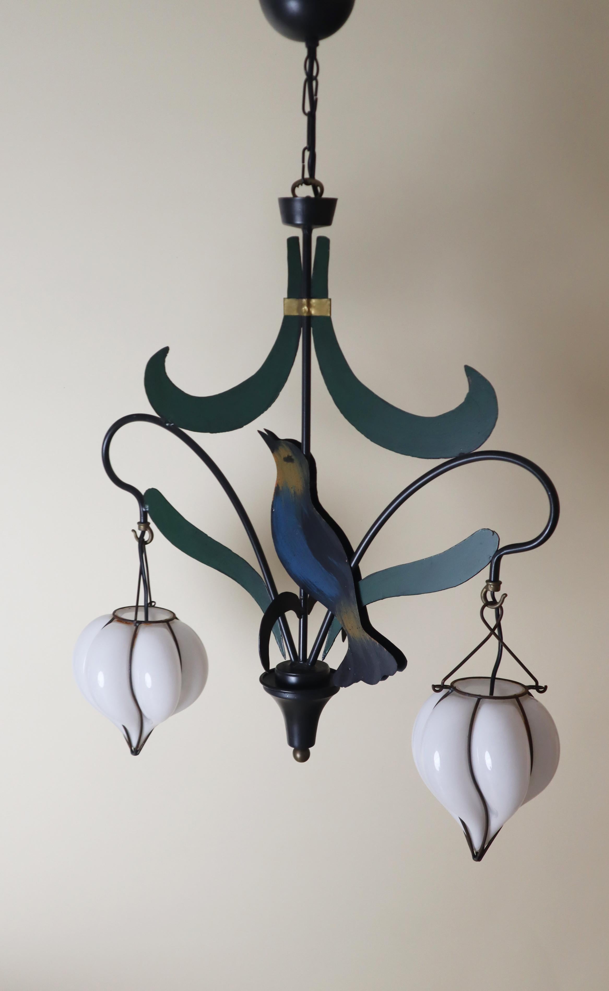 Lámpara de araña en forma de ruiseñor pájaro con Lantterns de cristal de Murano Hecho a mano en venta