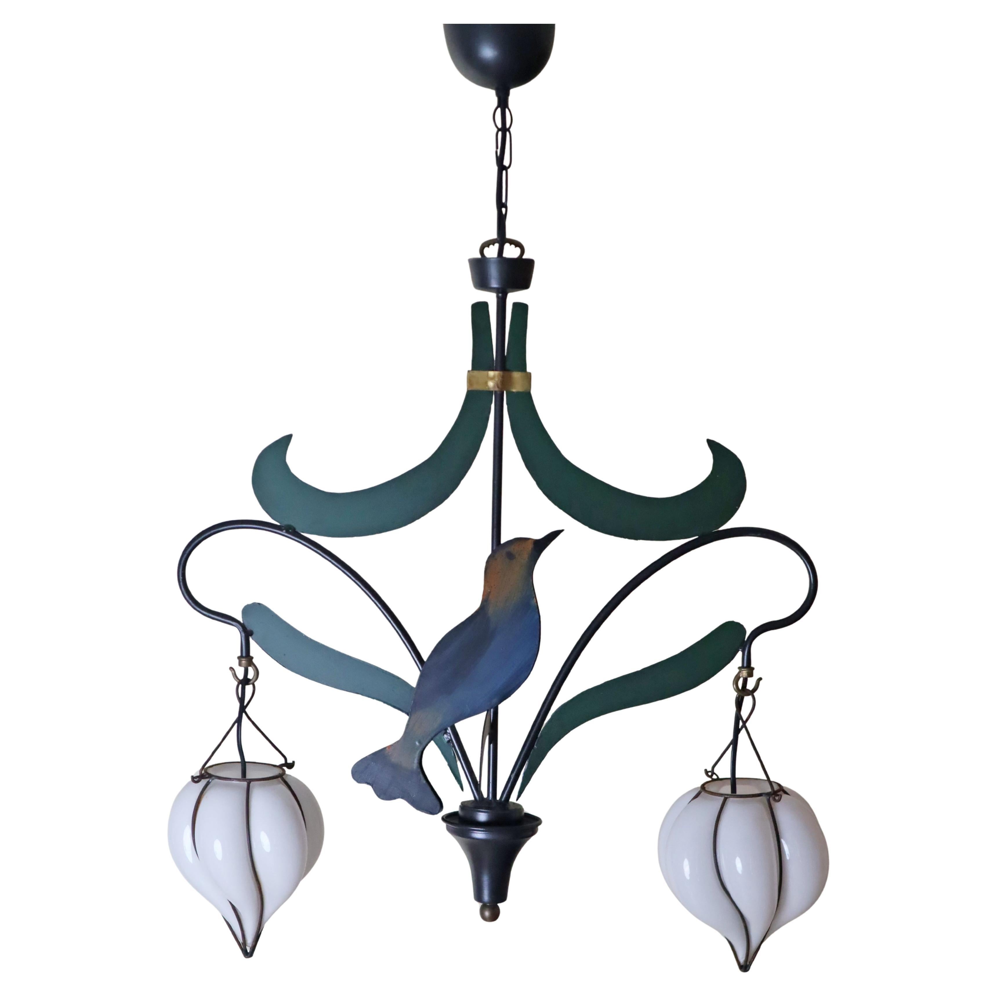 Lámpara de araña en forma de ruiseñor pájaro con Lantterns de cristal de Murano en venta