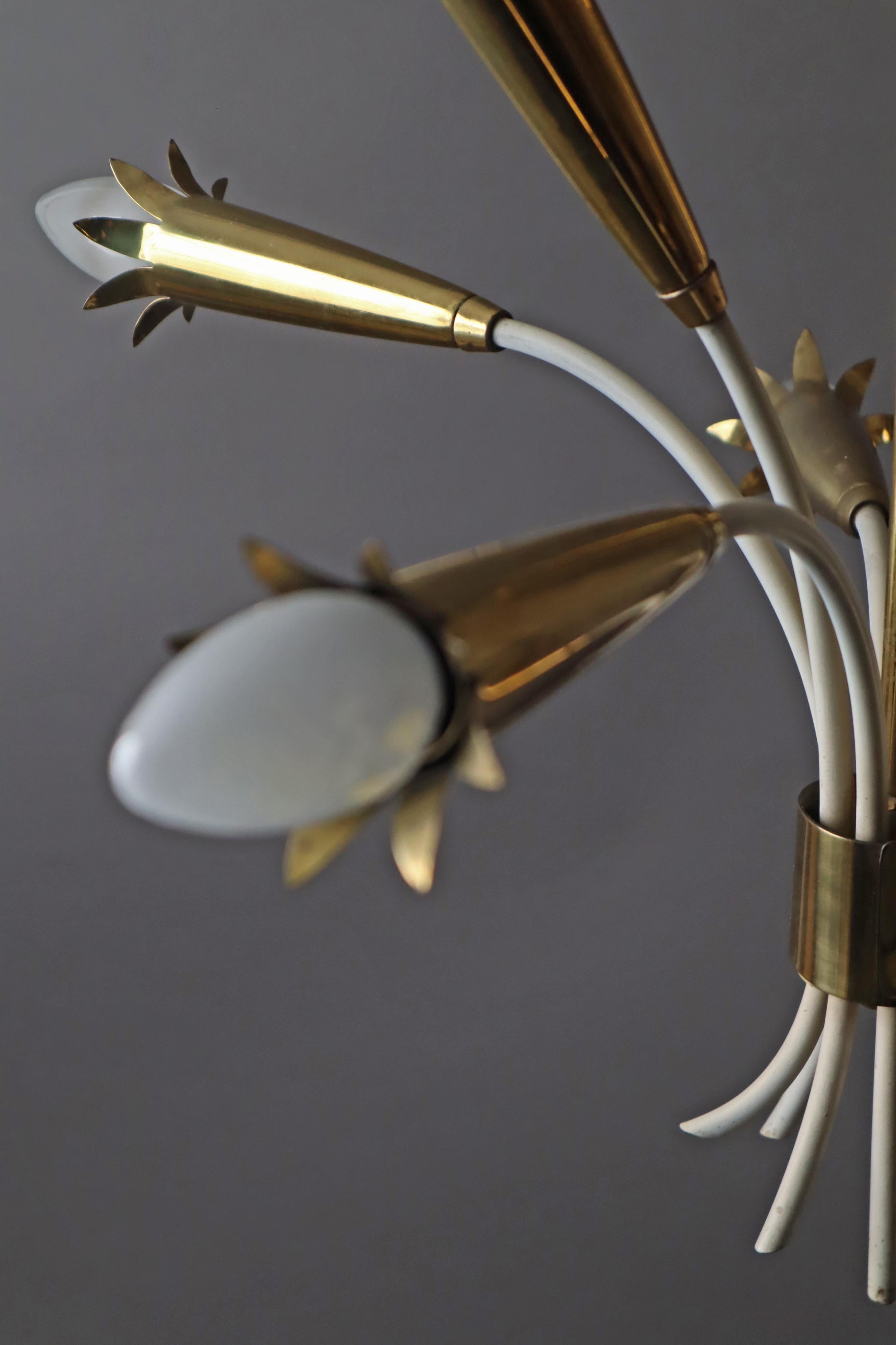 Brass Chandelier in  the shape of a bouquet of flowers , 1950s Germany