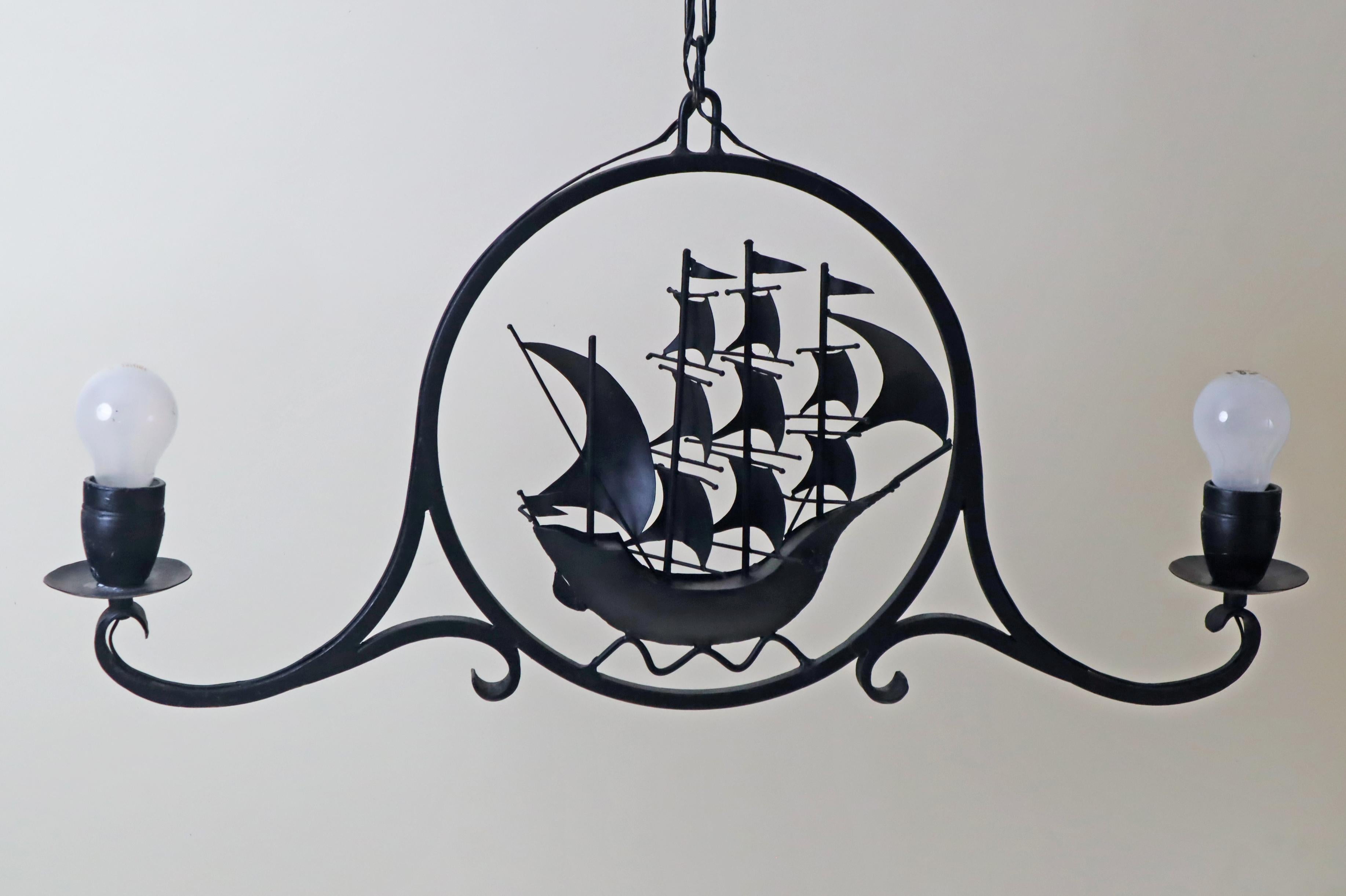 Lampadario a forma di nave a vela in stile antico, Danimarca anni '90 in vendita 5