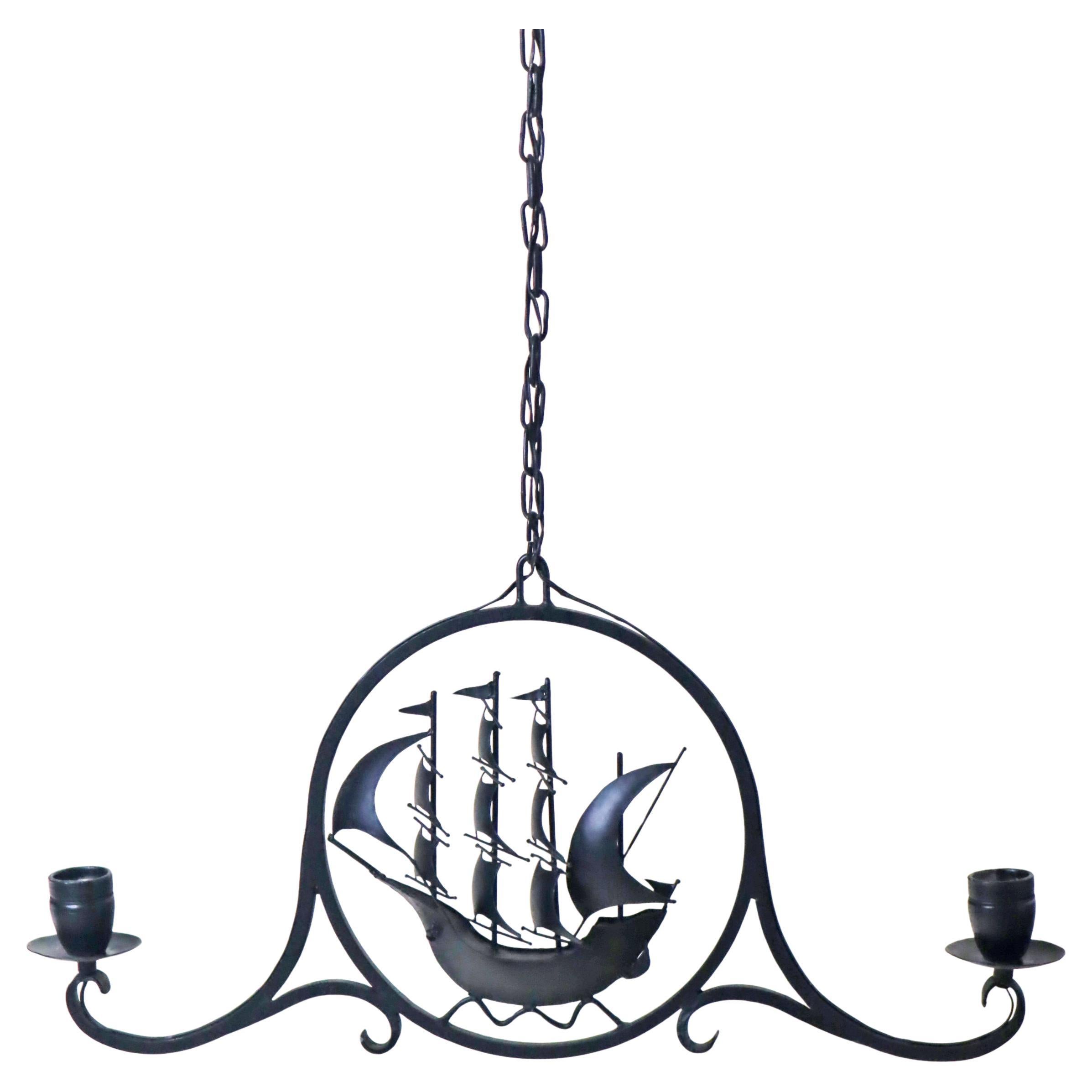 Chandelier In The Shape Of a Sailing Ship In Antique Style, Denmark 1990s