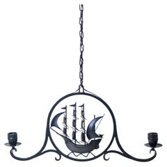 Chandelier In The Shape Of a Sailing Ship In Antique Style, Denmark 1990s