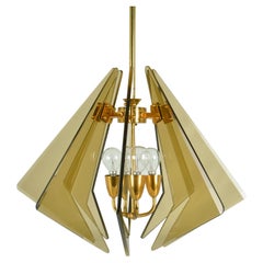 Fontana Arte style Italian 1950s Diamond-Cut Glass Chandelier Gino Paroldo