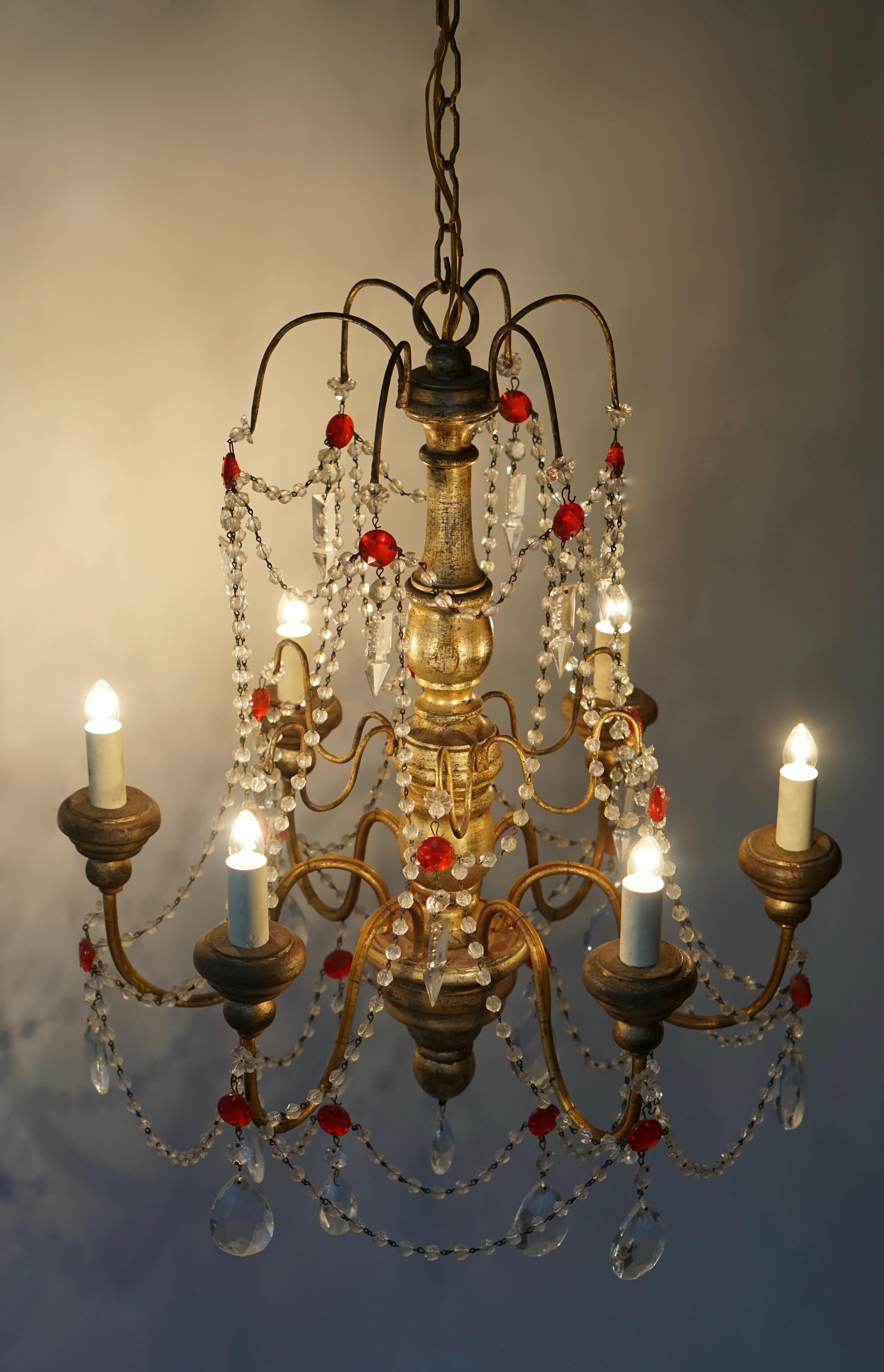 Italian Chandelier in Wood and Crystal For Sale