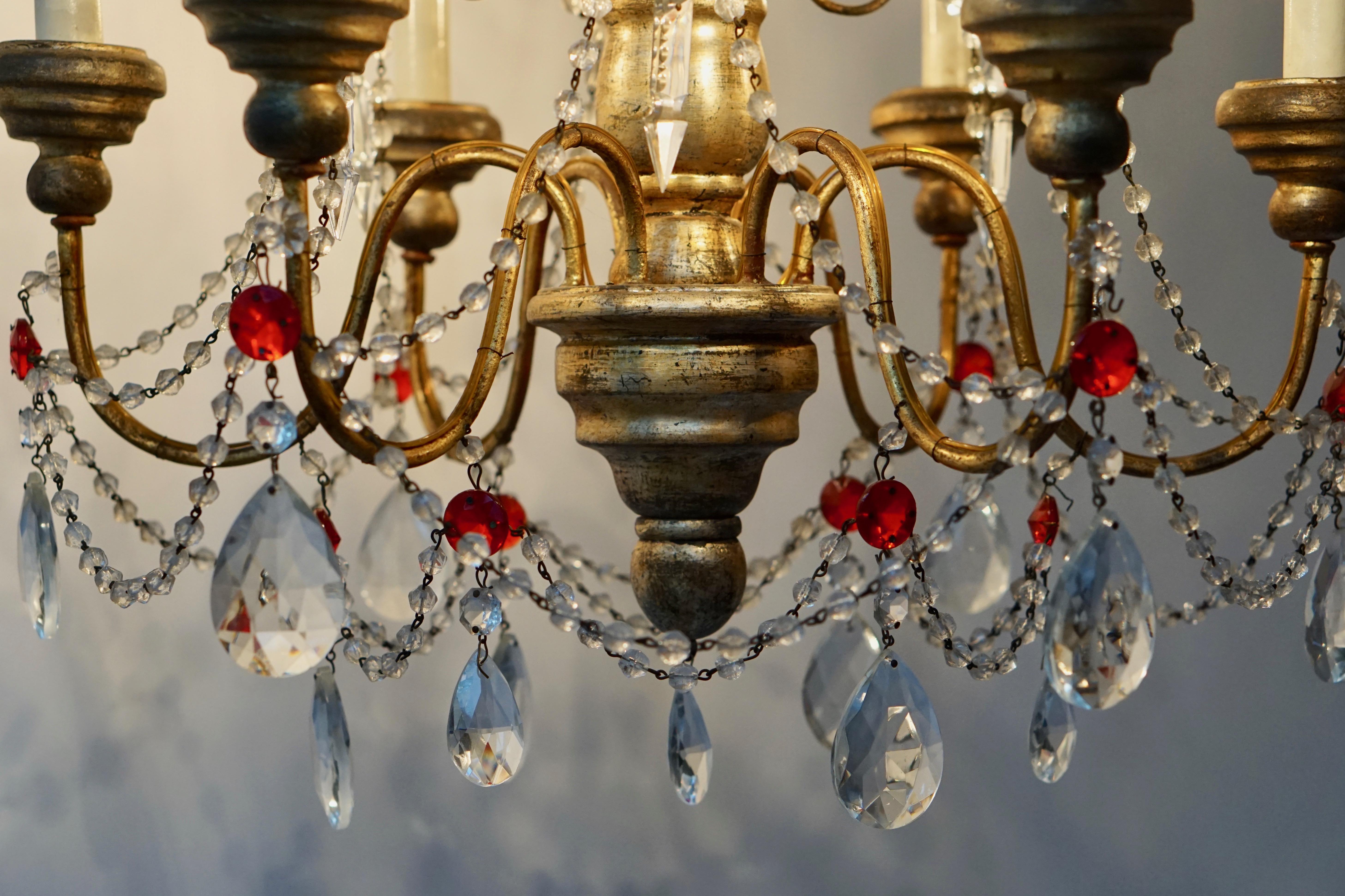 20th Century Chandelier in Wood and Crystal For Sale