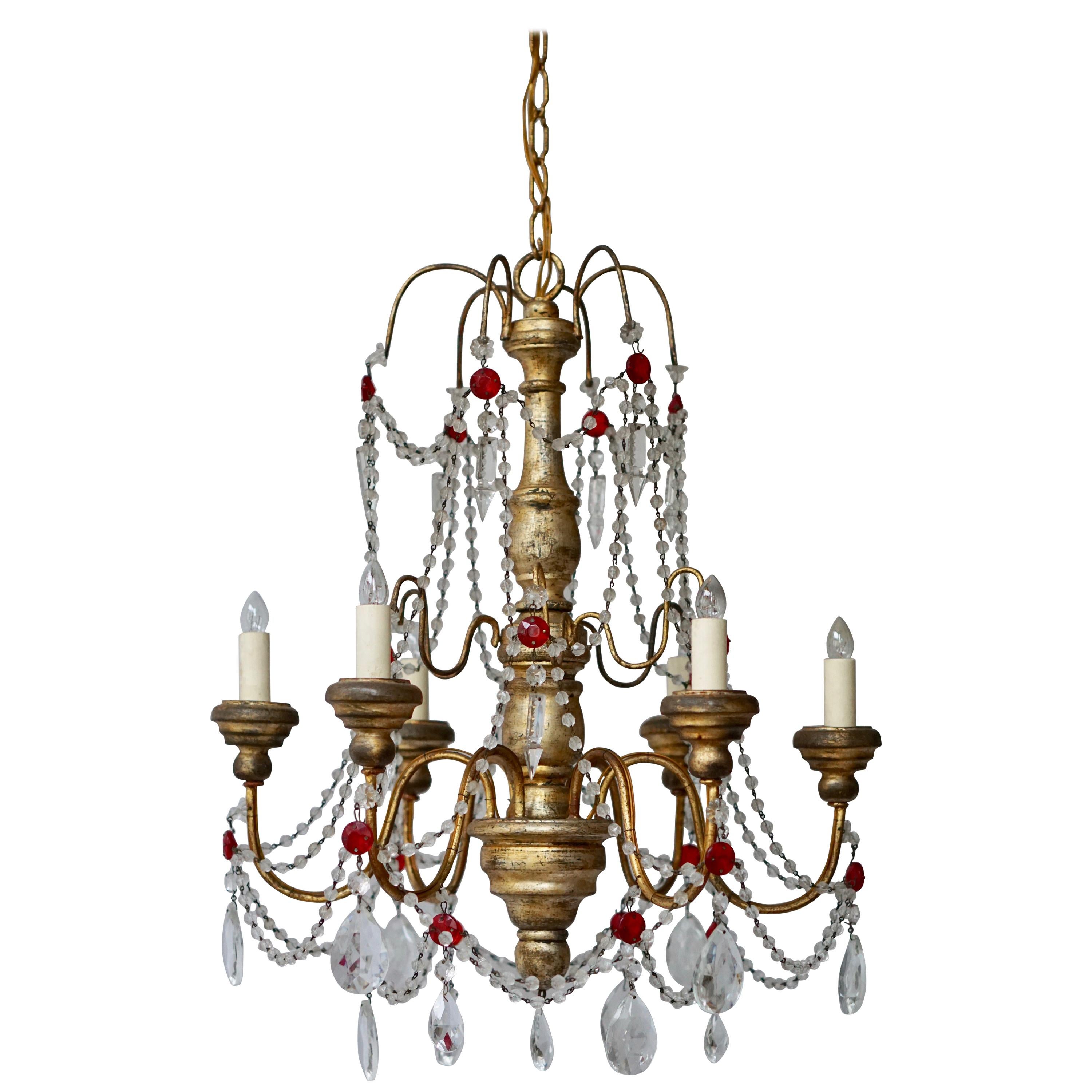 Chandelier in Wood and Crystal For Sale