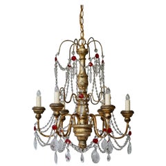 Vintage Chandelier in Wood and Crystal