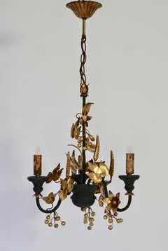 Chandelier in Wood and Gilded Metal