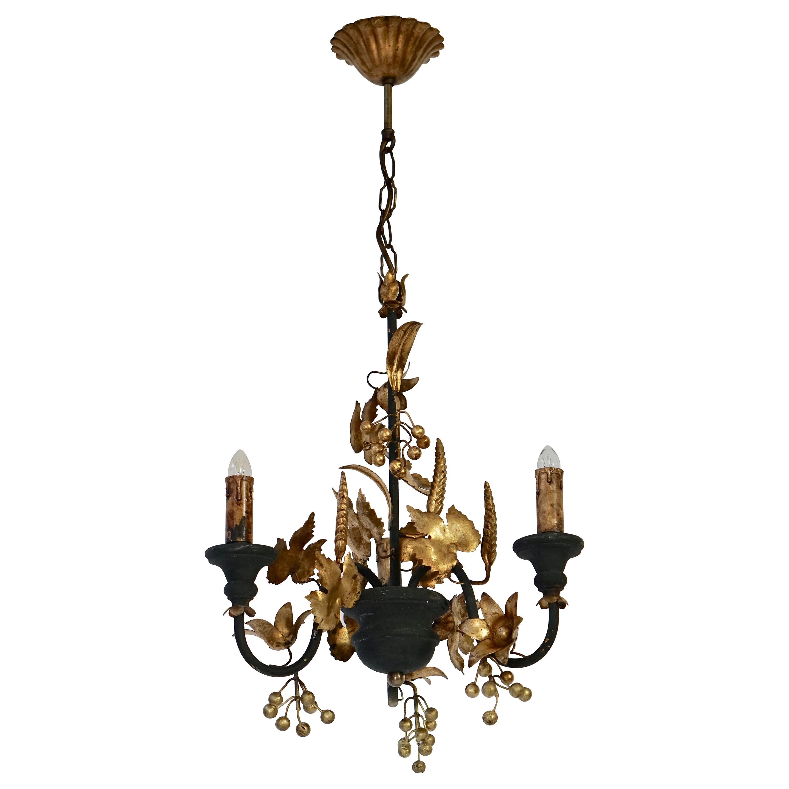 Chandelier in Wood and Gilded Metal
