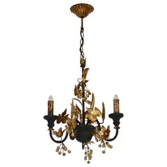 Lampadario in Wood e metallo dorato