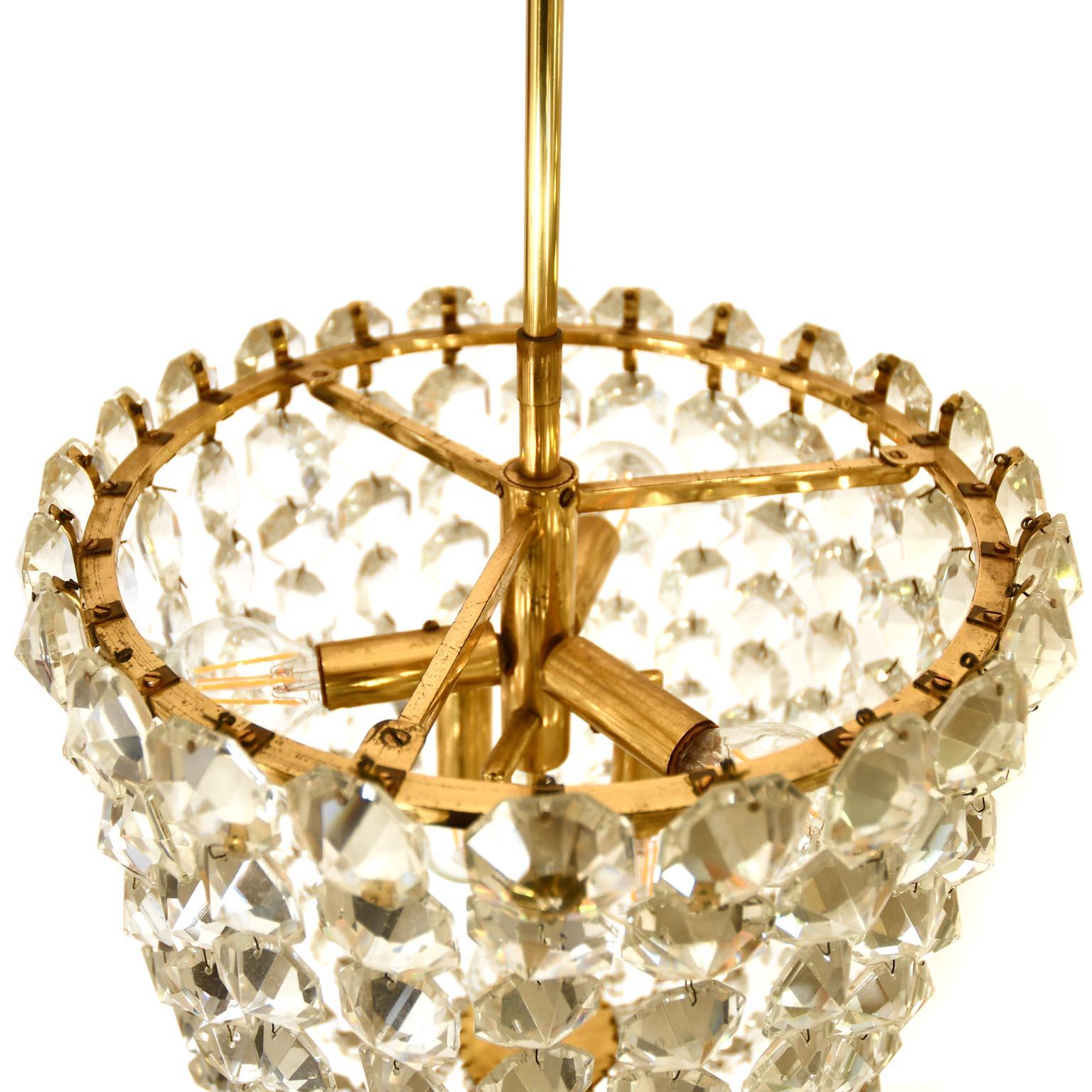 Mid-20th Century Chandelier J. & L. Lobmeyr Vienna Mid-Century Modern Brass 1950s Crystal