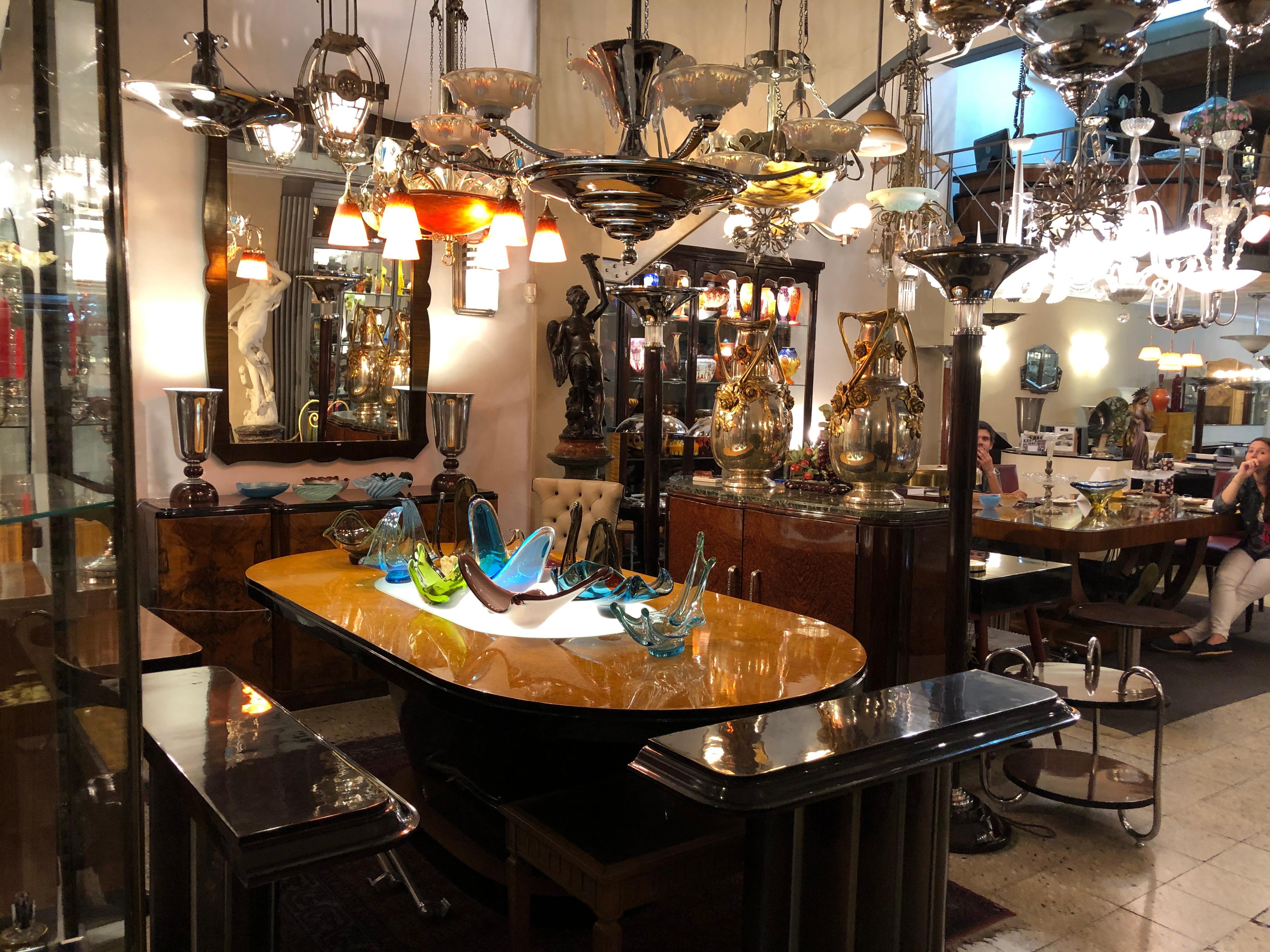 Lampadario Jugendstil, Art Nouveau, Francia, Materiali: Vetro e cromo, 1900 in vendita 3