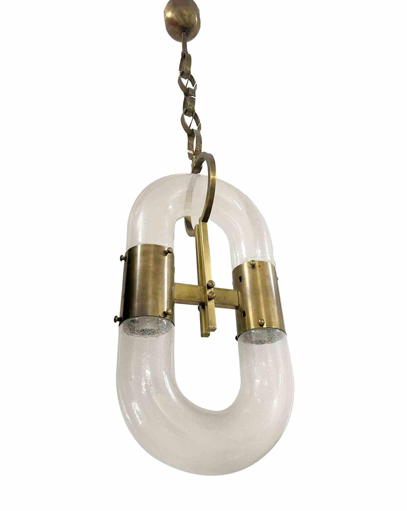 Chandelier Lamp by Carlo Nason for Mazzega, Italy 1970s.

Opaline Murano Glass and Brass.

H105 x 27 x 24 cm.

Good conditions!