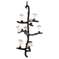 Chandelier Lantern Sculpture Contemporary Hand-Blown Glass Blackened Steel